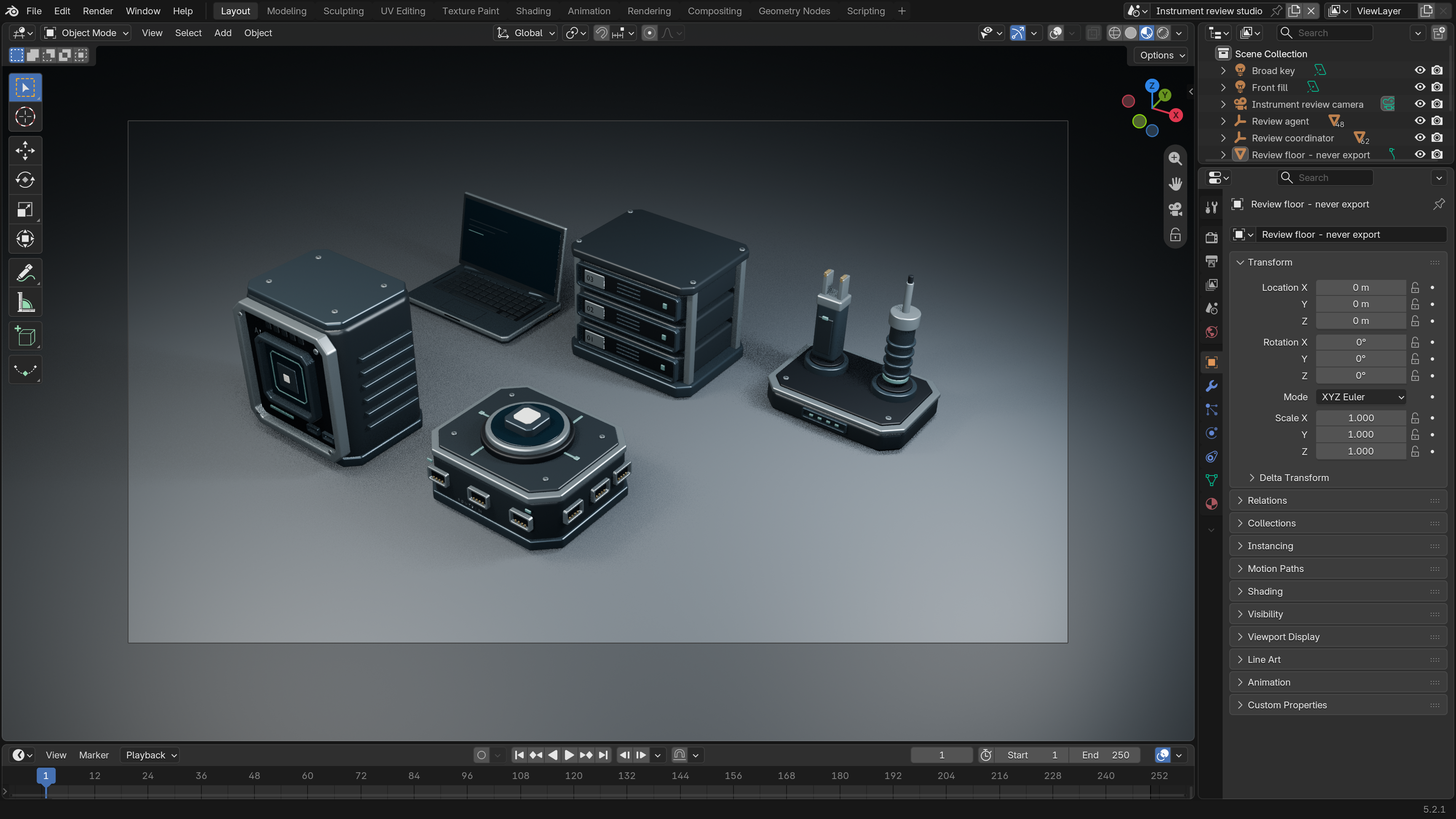 Precision driver and contact probe dock added to the Blender scene.